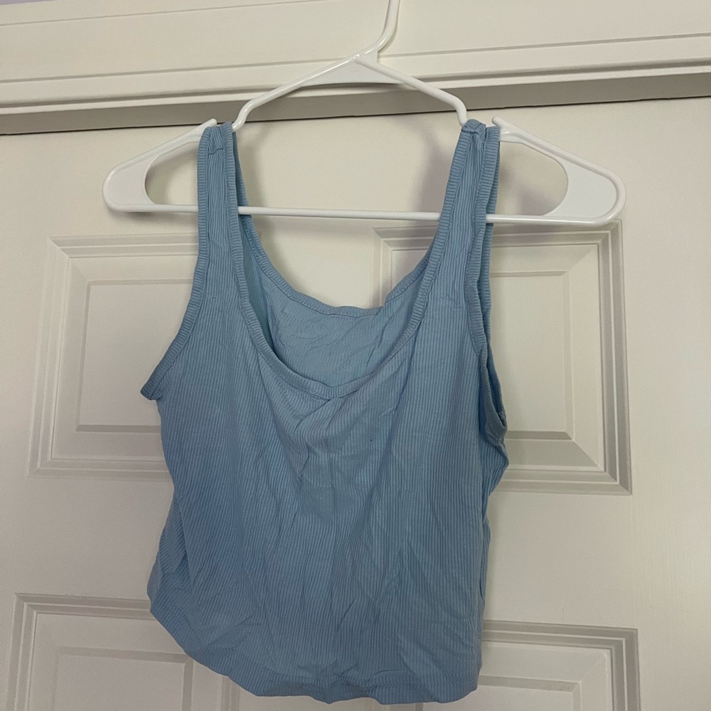 SHEIN Light Blue Ribbed Scoop Tank Top
